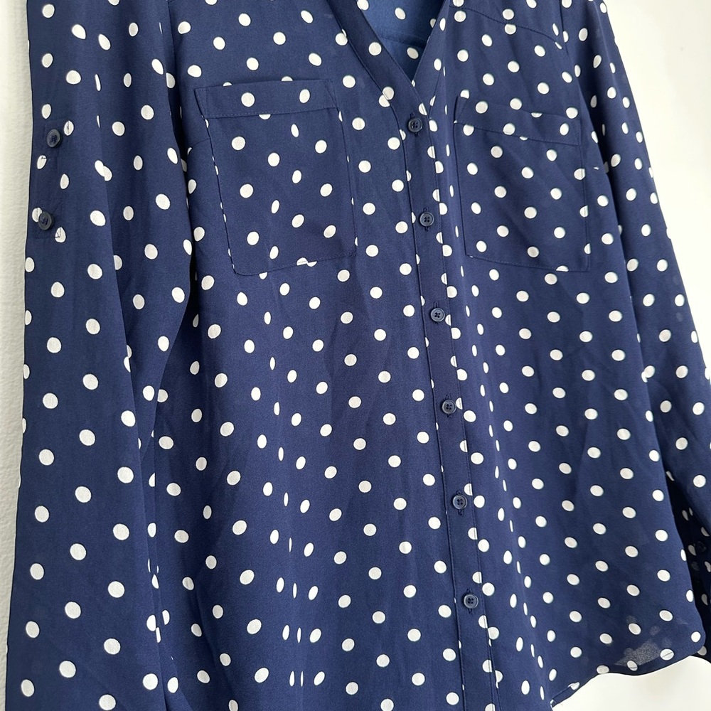 Express Navy Polka Dot Women's Top - Picture 3 of 5